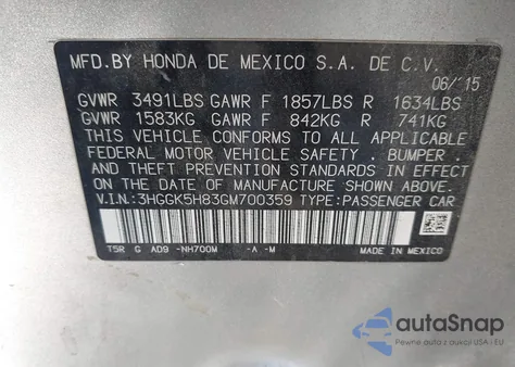 2016 Honda Fit Ex-L z USA, uszkodzony, nr VIN 3HGGK5H83GM700359